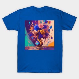 Pink Blue Gold Roses Modern Still Life Painting T-Shirt